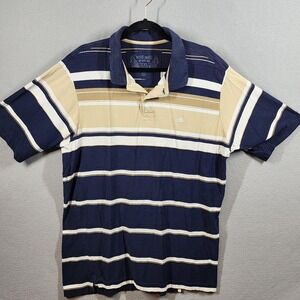 Ecko Unltd Polo Shirt Mens 2XL‎ Blue Beige Striped Hip Hop Streetwear Rhino Logo